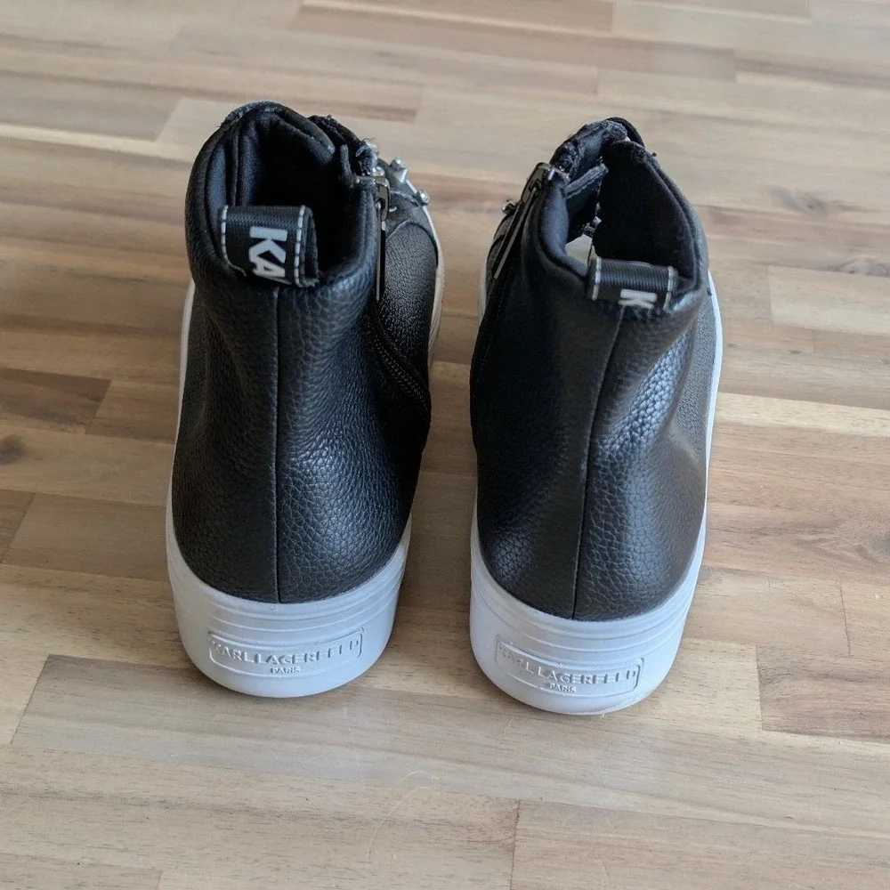 Karl Lagerfeld Paris Womens Embellished High Top Sneakers Leather Platform Sz 7.